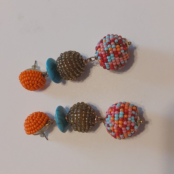 Jewelry - Bohemian Tribal Bright Multicolor Seedbeads Triple Drop Dangle Earrings